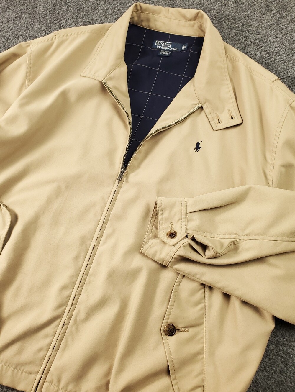 Vintage Polo Ralph Lauren Jacket XL Bi Swing Bomber Beige Microfiber Grid Lined - Picture 14 of 14